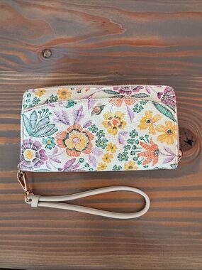 Floral Embroidered Zip Wallet/Clutch